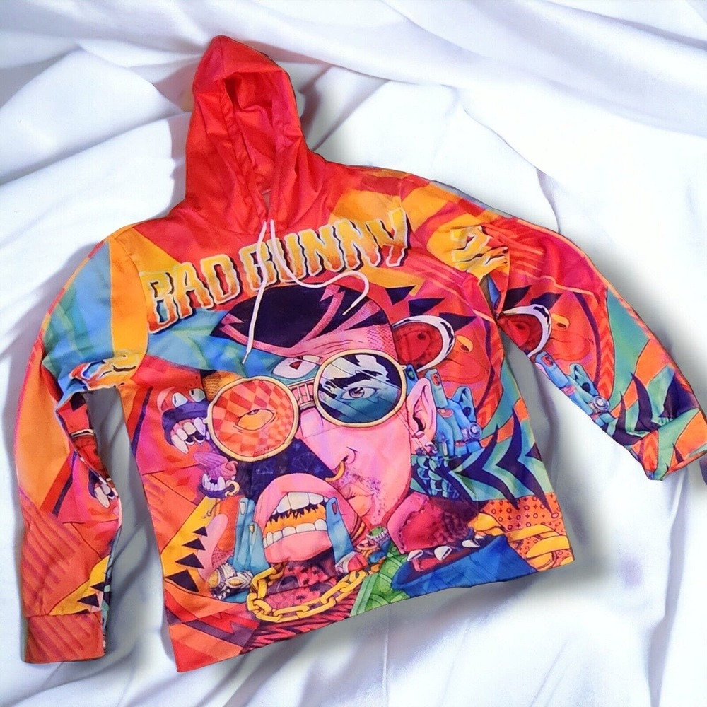 Med, 3rd Eye, Unisex Hoodie, Bad Bunny Pullover Sweater Wrap Around Graphics